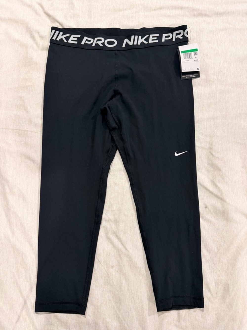 Nike Black womens' Pro Compression capri Leggings with White Swoosh